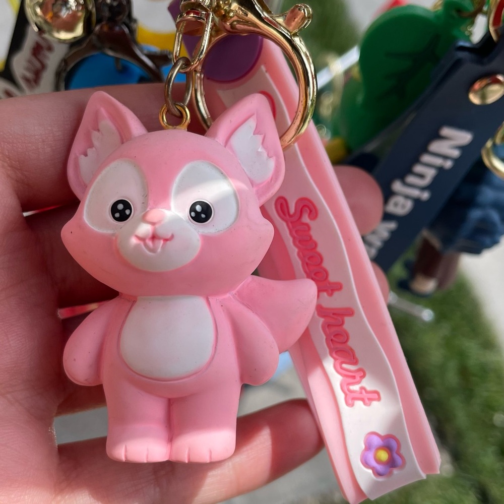 Pink Fox Keychain with Sweetheart Tag